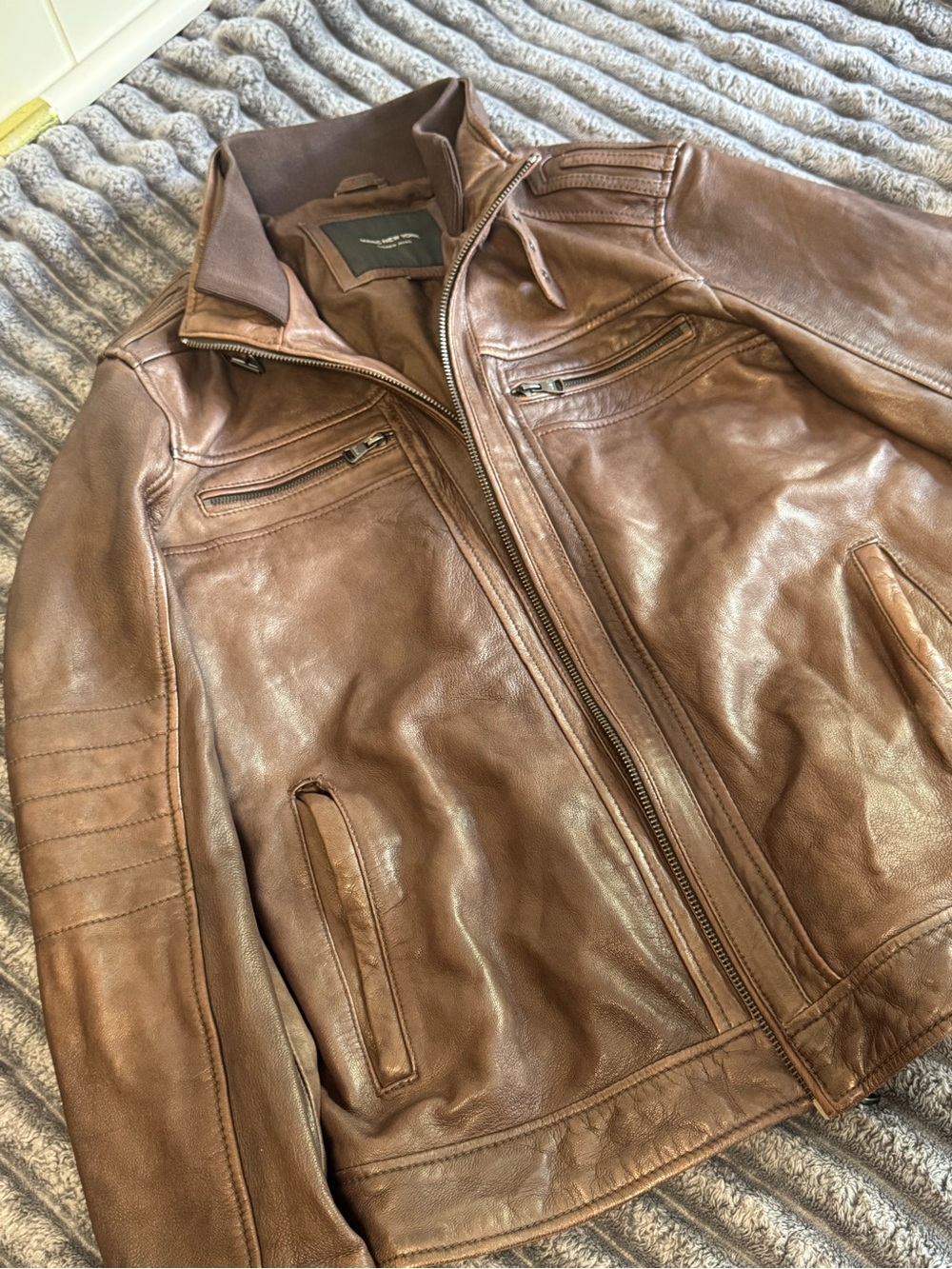 Marc New York Brown Leather Bomber Jacket - Picture 3 of 5